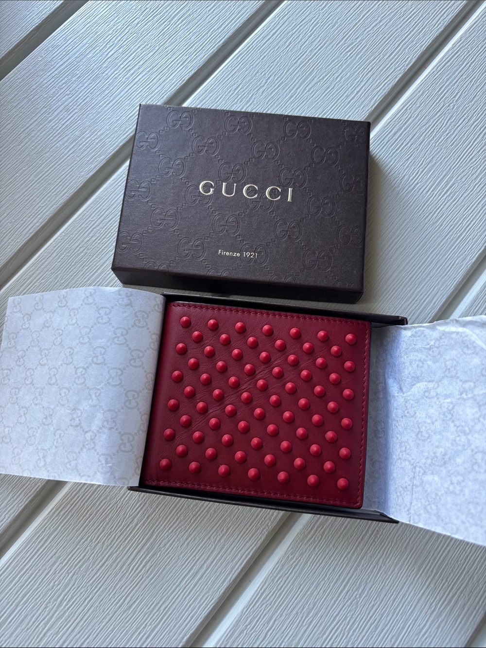 Gucci Red Studded Leather Wallet